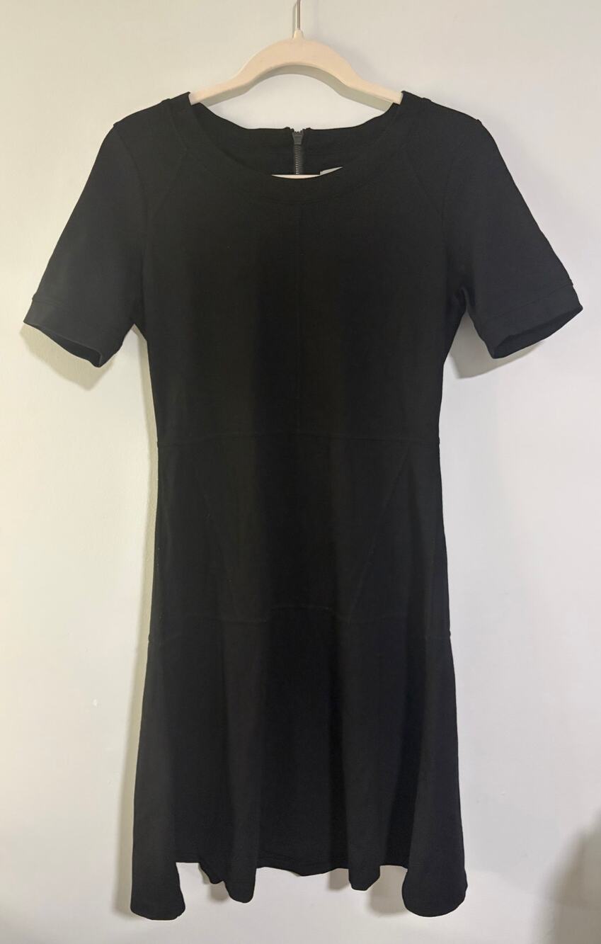 Athleta En Route Dress Small Black Fit & Flare Ponte Knit Short Sleeve